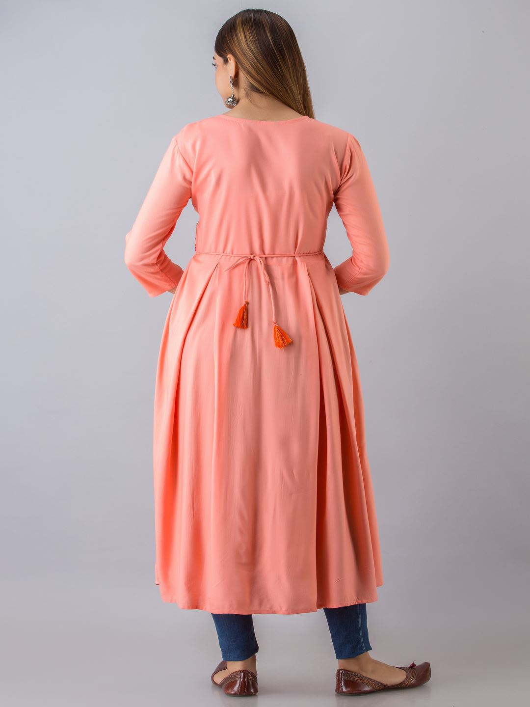 Rayon Embroidered Front slit 3/4 Sleeves Calf Kurta