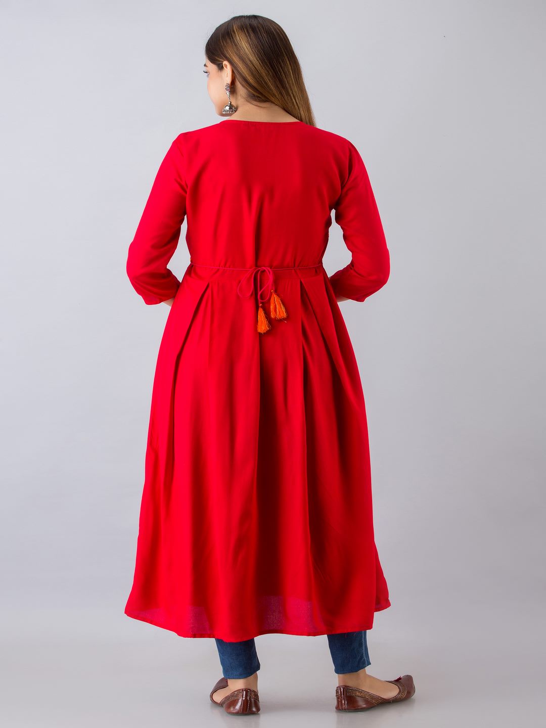 Rayon Embroidered Front slit 3/4 Sleeves Calf Kurta