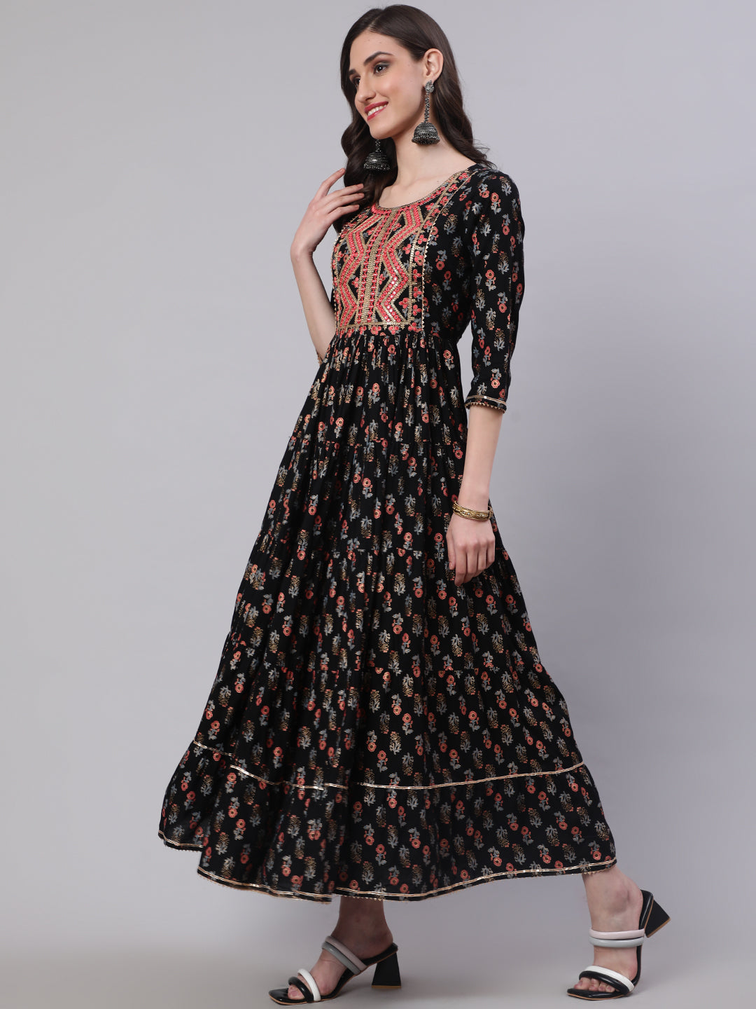 Rayon Embroidered Front slit 3/4 Sleeves Calf Kurta