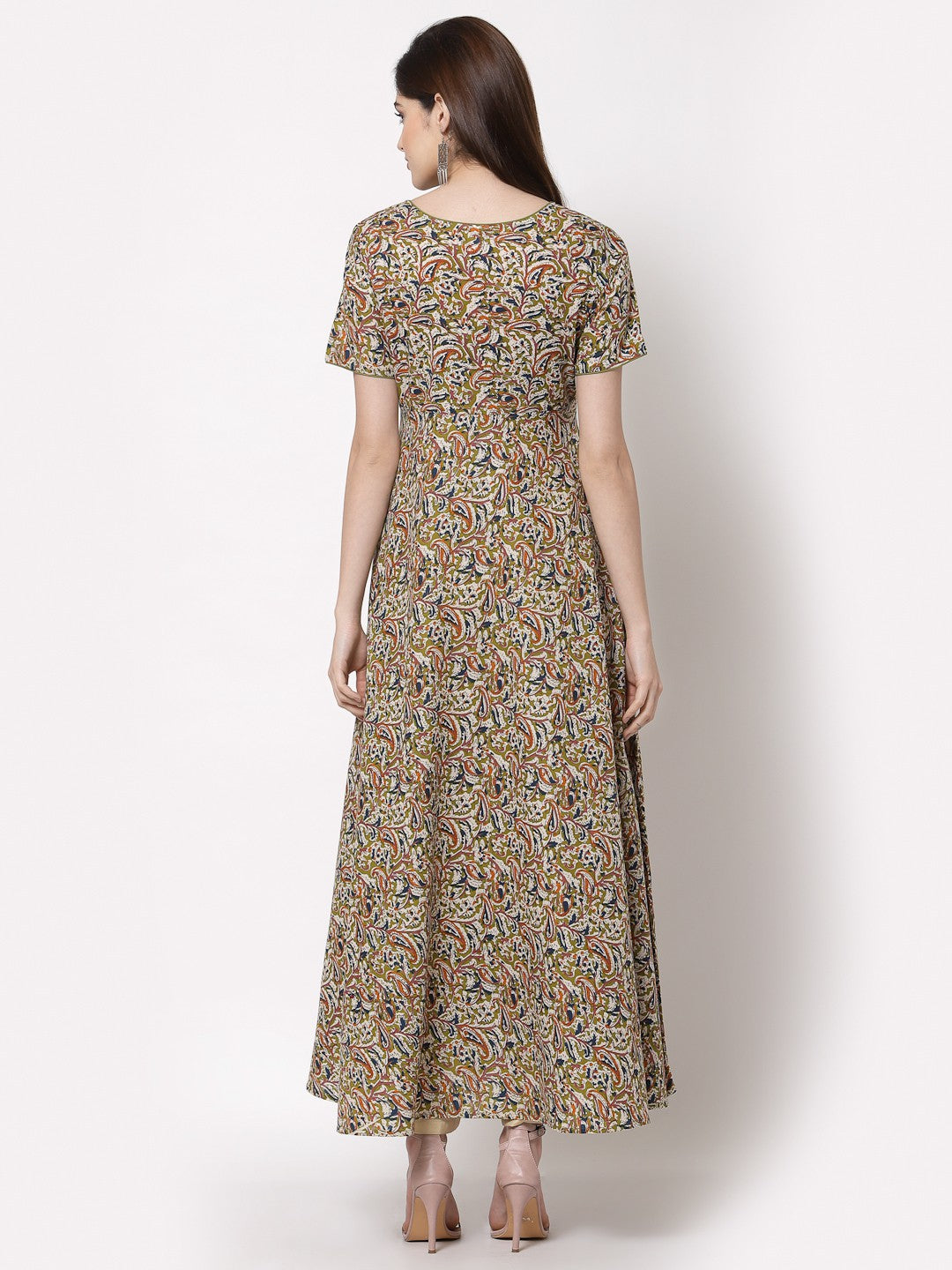 Cotton Printed Flared Long Dress