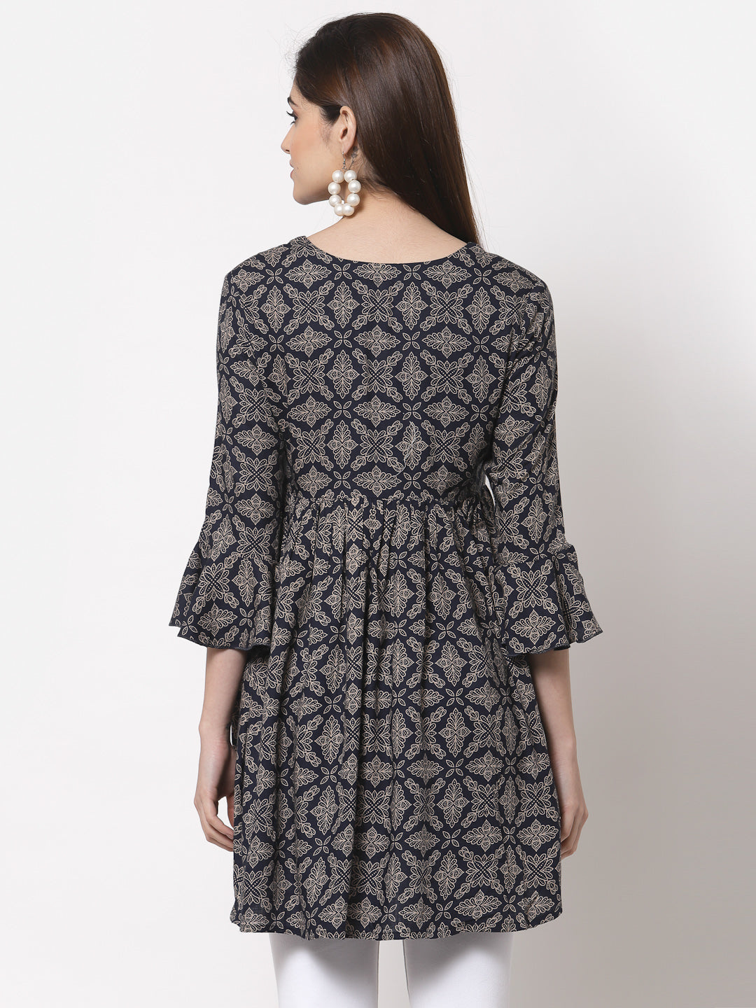 Rayon Embroidered Regular Top (Blue)