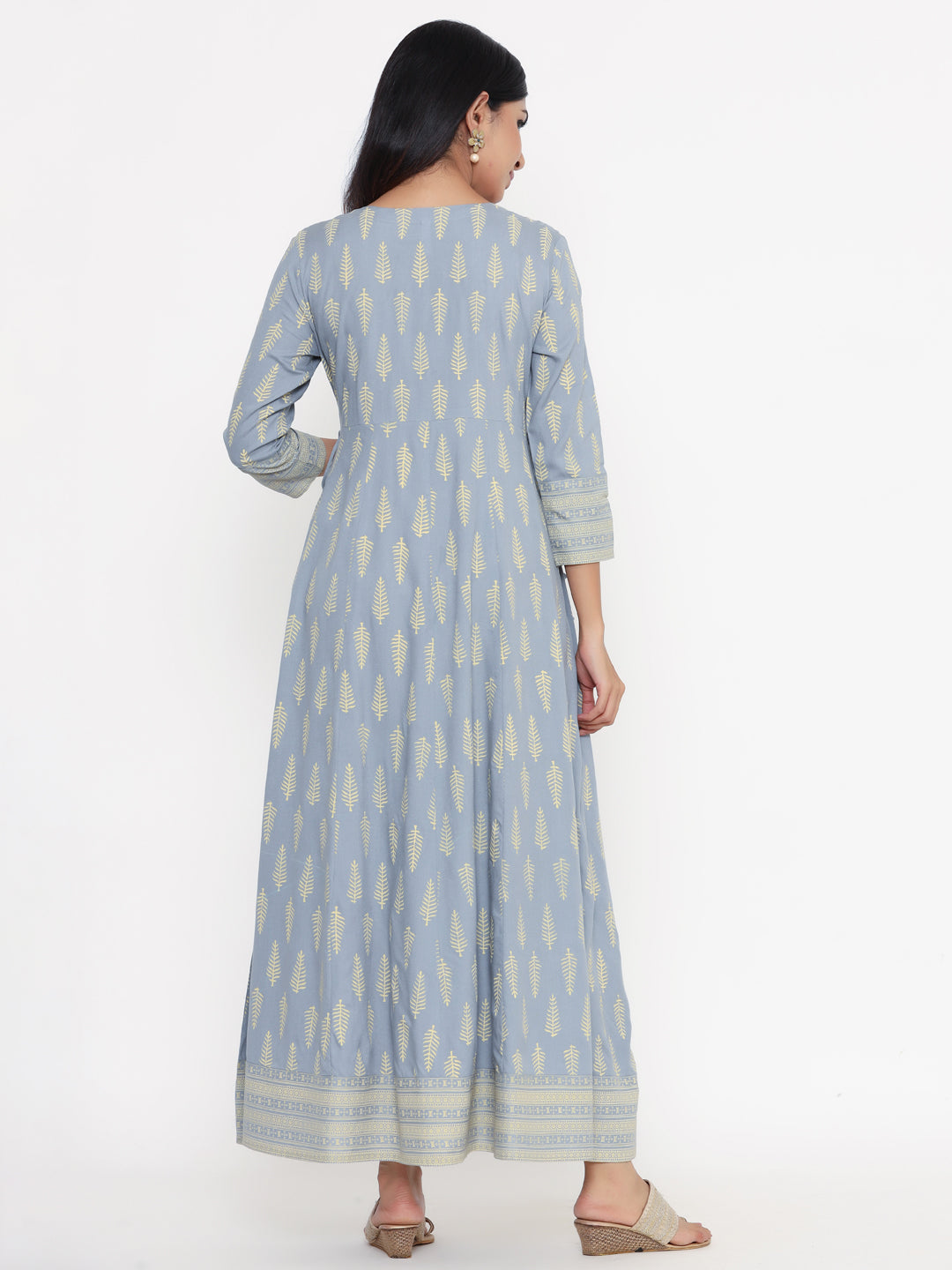 Floral Printed Rayon Anarkali Kurta (Grey)