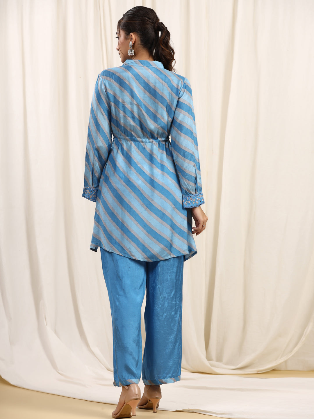 Straight Style Silk Fabric Blue Color Kurta And Bottom