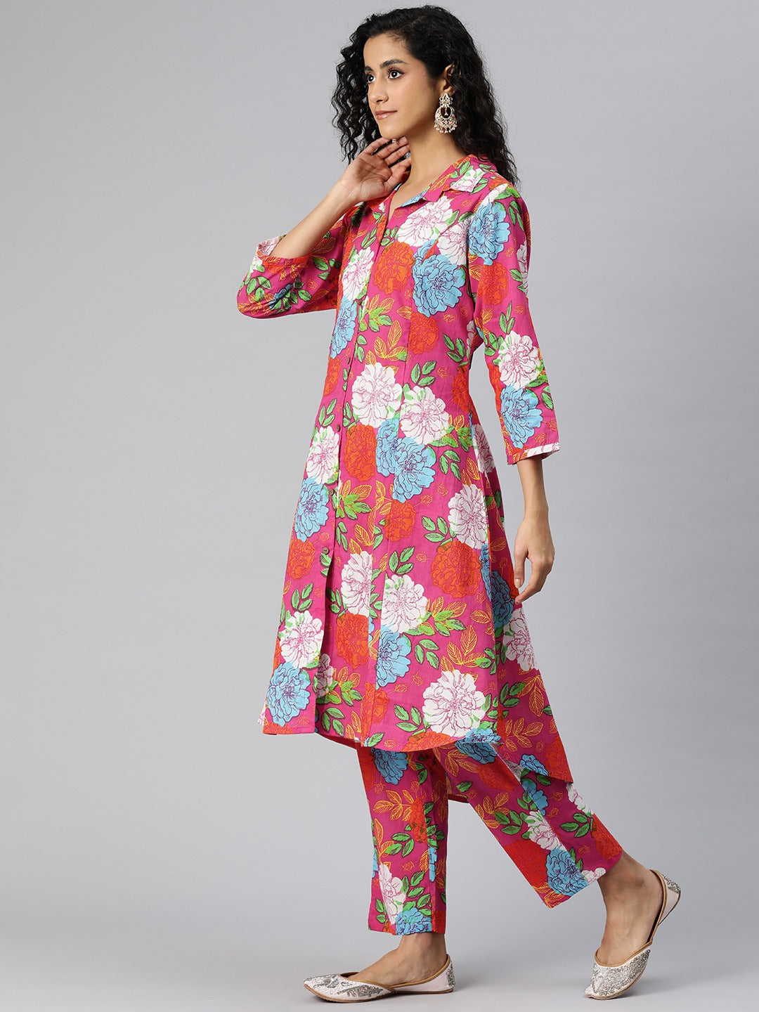 A Line Style Cotton Fabric Pink Color Co-Ord Set