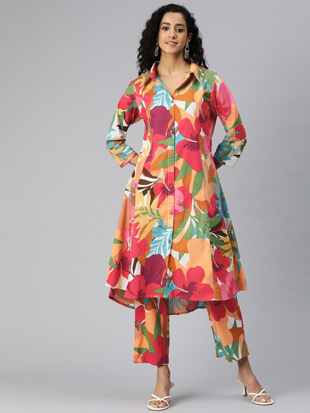 A Line Style Cotton Fabric Multi Color Co-Ord Set