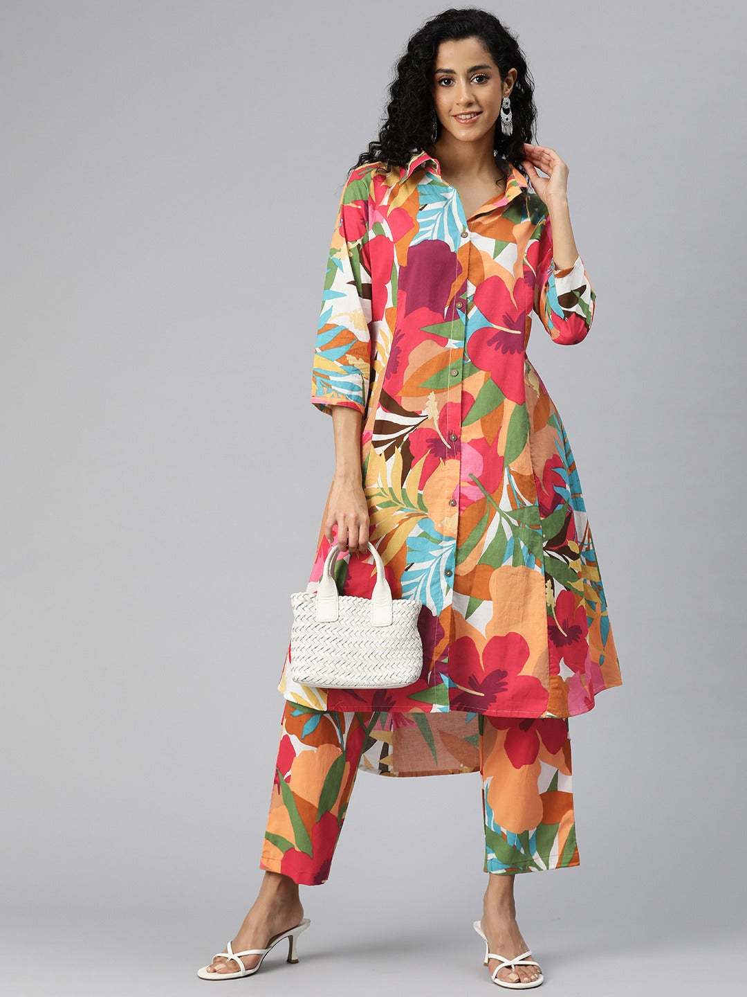 A Line Style Cotton Fabric Multi Color Co-Ord Set