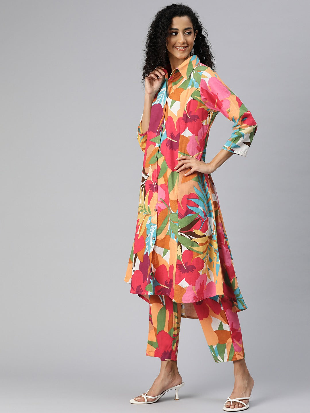 A Line Style Cotton Fabric Multi Color Co-Ord Set