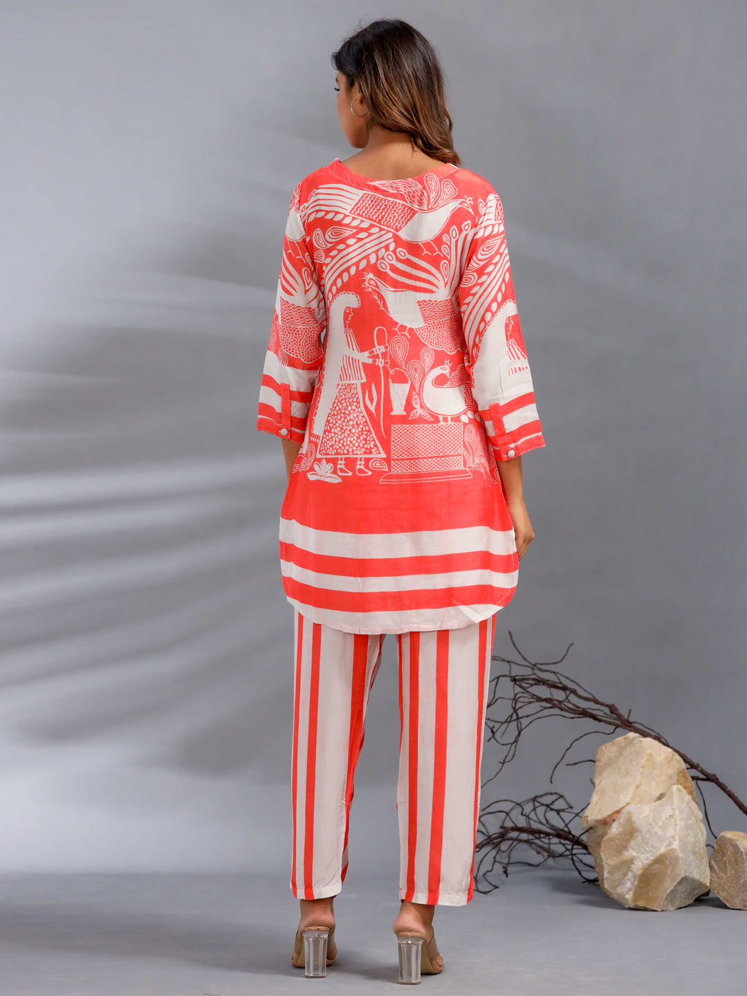 A Line Style Silk Fabric Orange Color Co-Ord Set