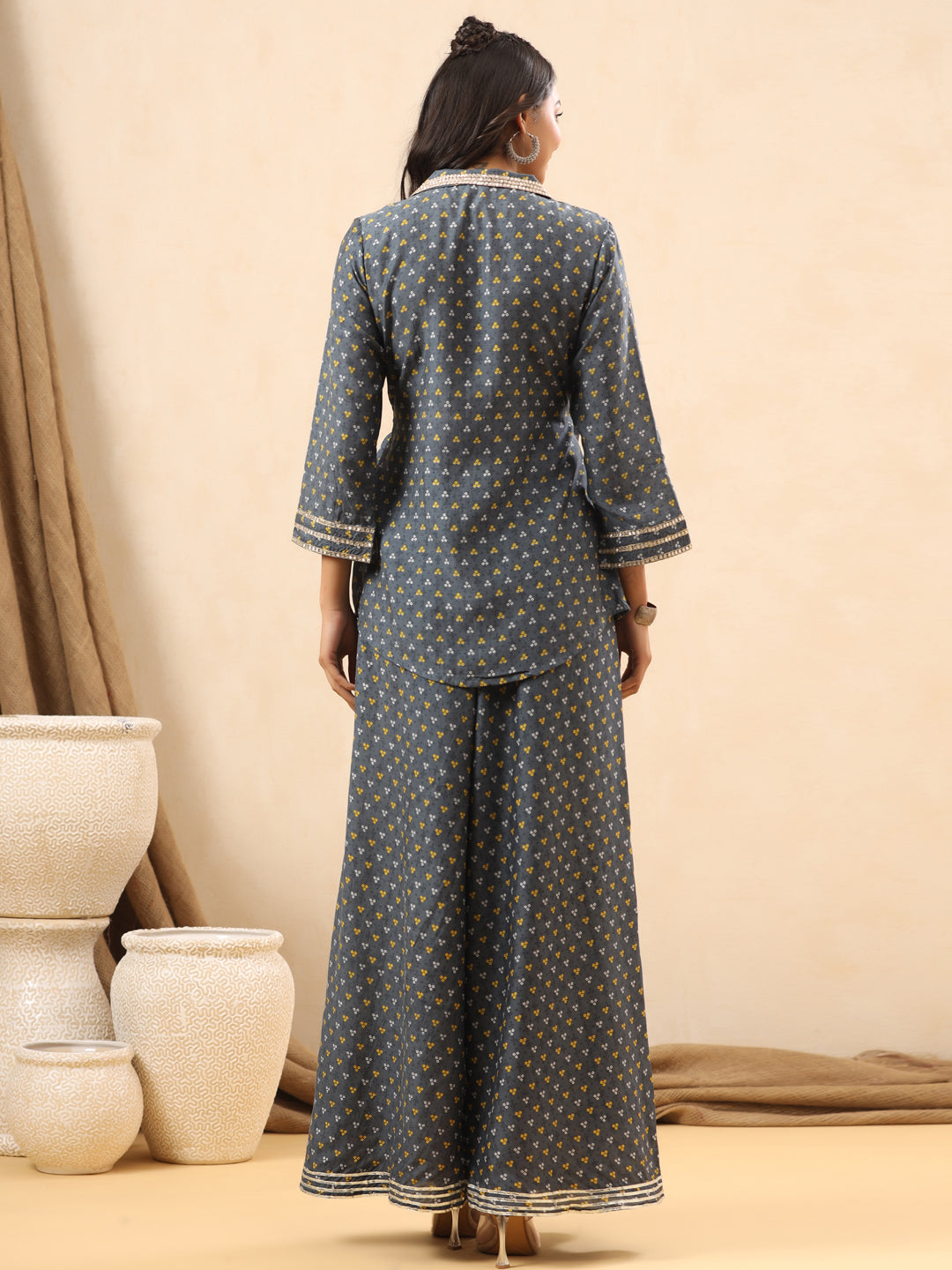 A Line Style Silk Fabric Grey Color Co-Ord Set