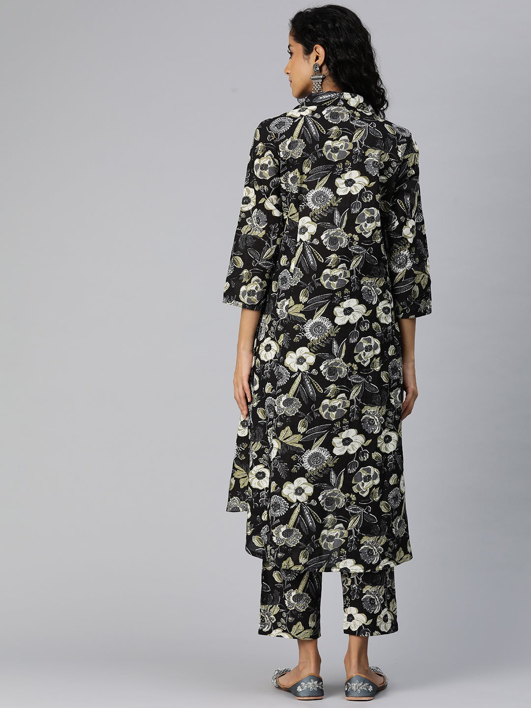 A Line Style Cotton Fabric Black Color Co-Ord Set