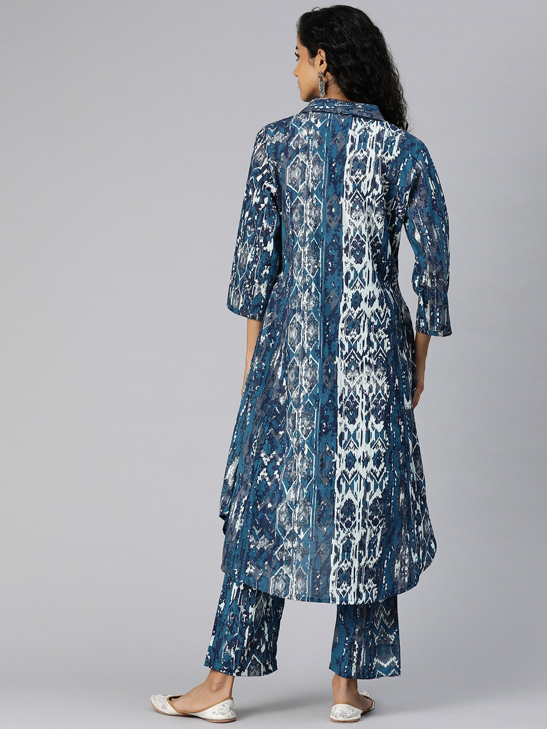 A Line Style Cotton Fabric Blue Color Kurta And Bottom