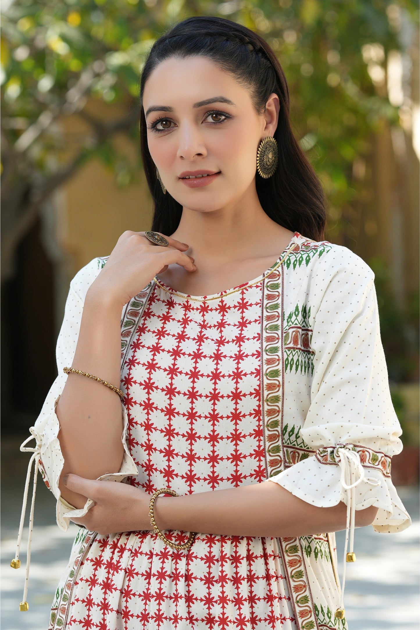 Ivory Rayon Printed A-Line Dress