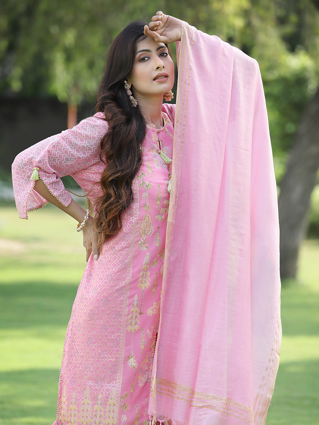 Pink Georgette Printed A-Line Kurta Sets