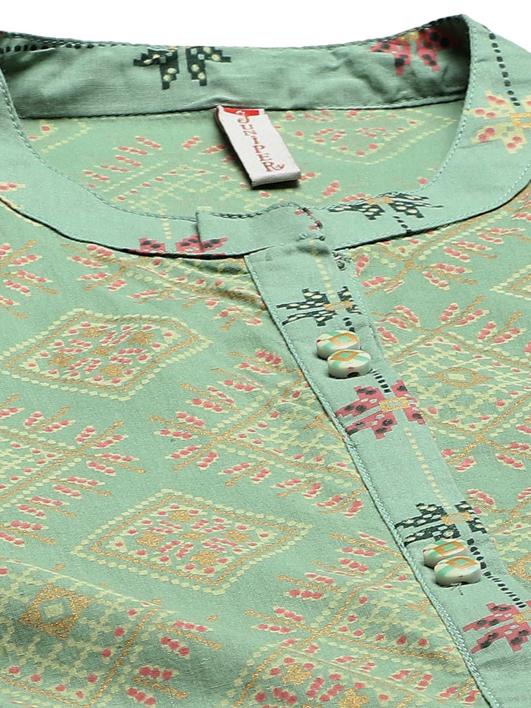 Pistagreen Cambric Printed Tiered Dress