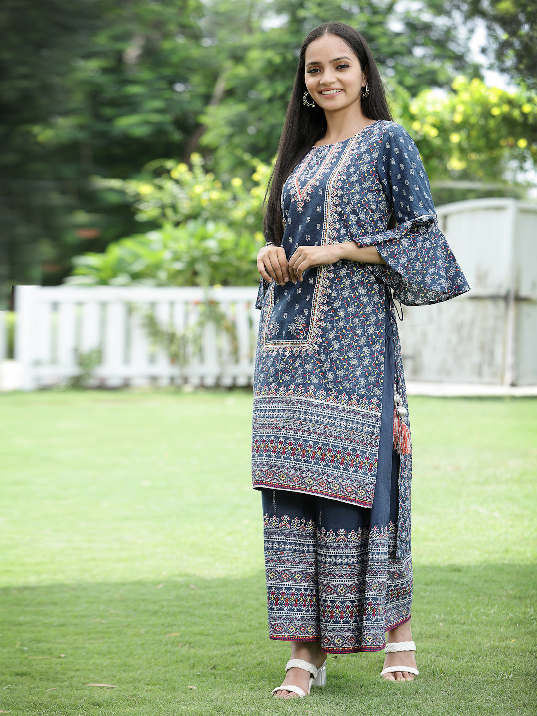 Indigo Cambric Printed High-Low Kurta Sets