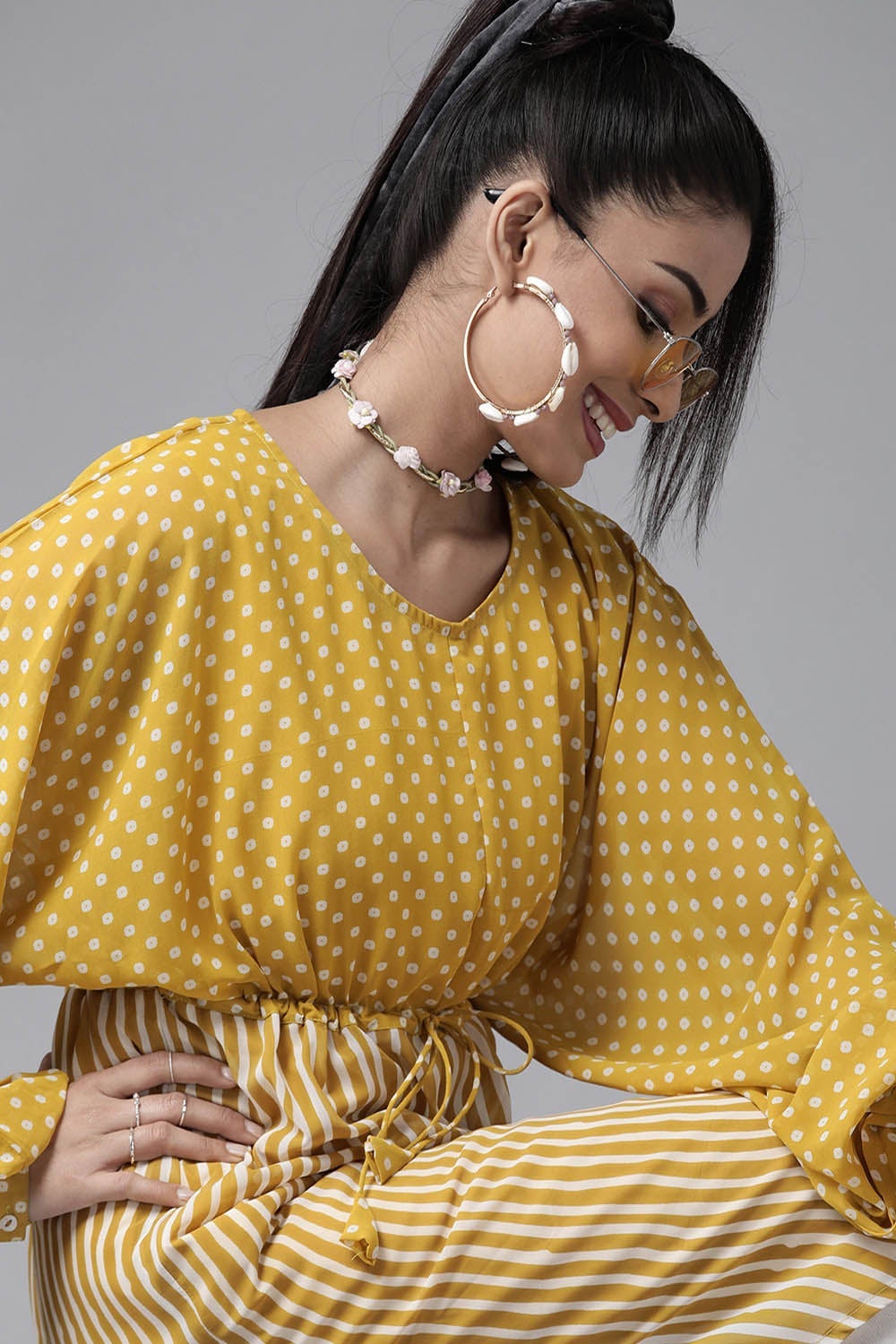 Mustard Georgette Bandhani High-Low Tunic