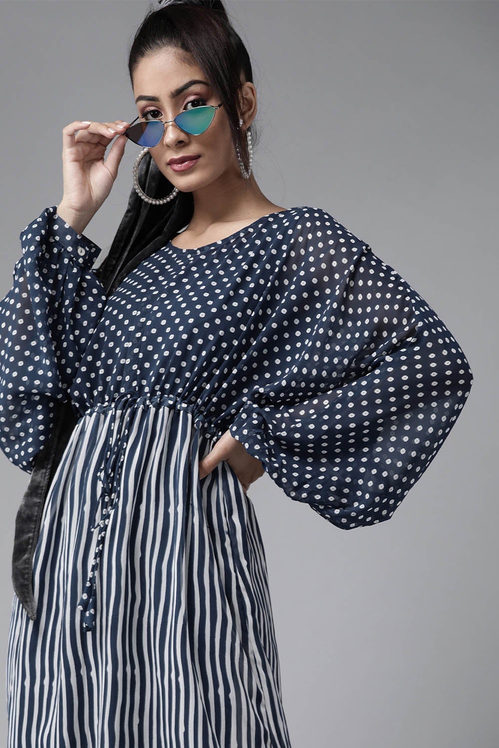 Navy Georgette Bandhani High-Low Tunic