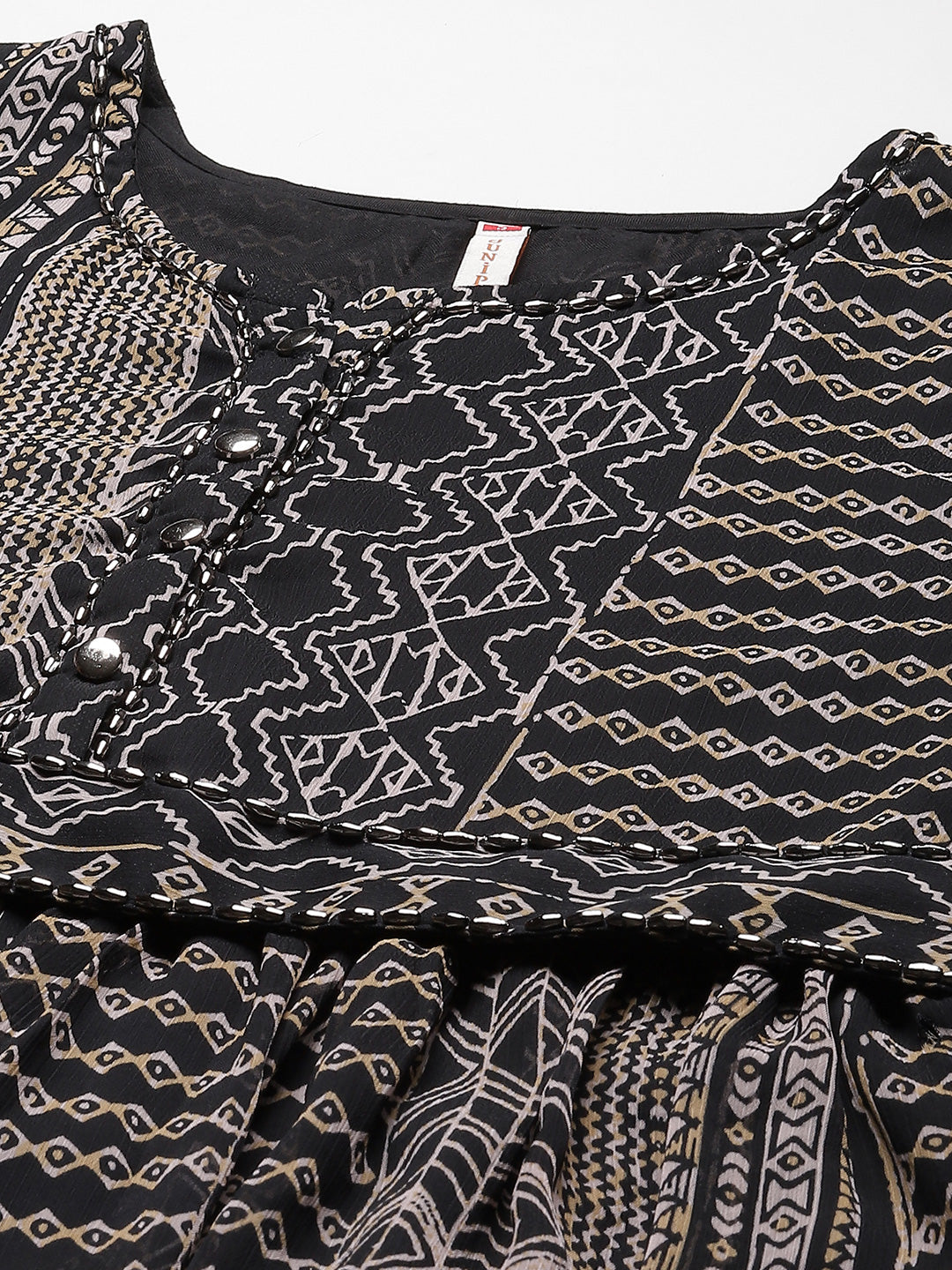 Black Chiffon Printed Flared Dress