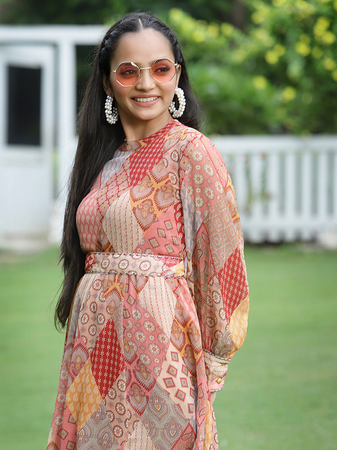 Multi Chiffon Printed Flared Dress