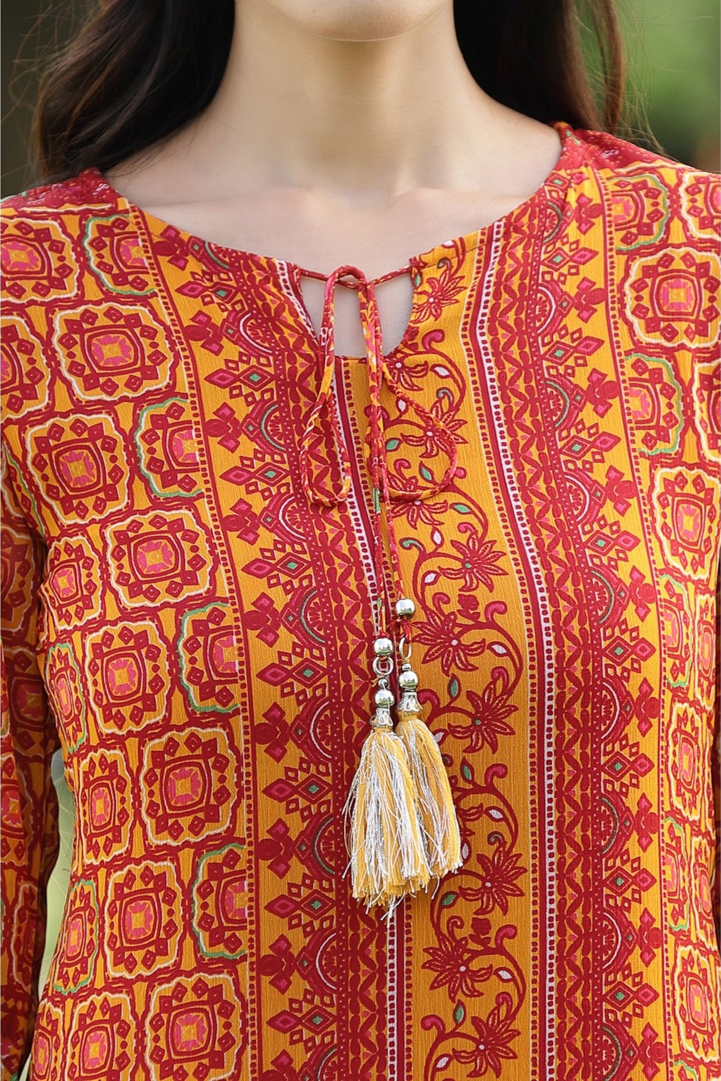 Mustard Chiffon Printed Straight Kurta