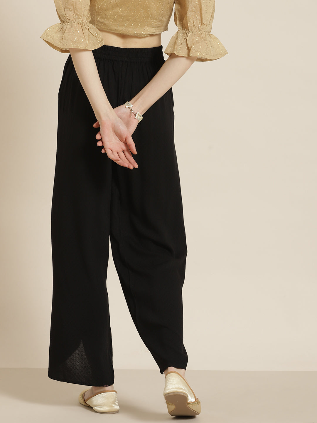 Black Rayon Dobby Woven - Dobby Tulip Dhoti Pant