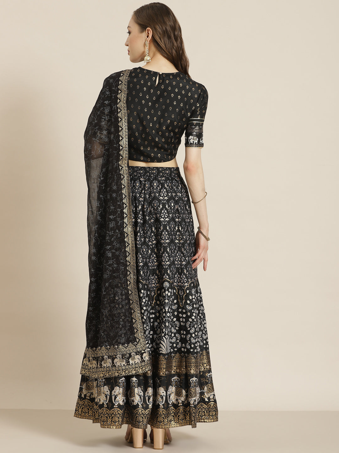 Black Shantoon Embroidered Flared Lehenga Choli Sets
