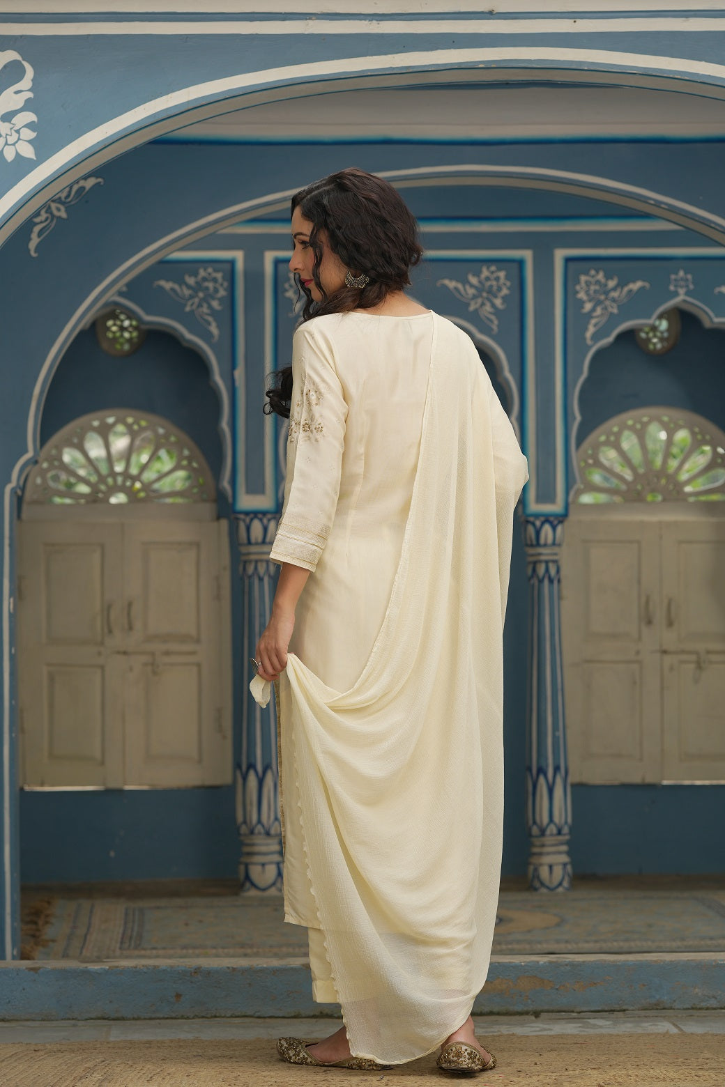 Beige Shantoon Festive Printed Straight Skd
