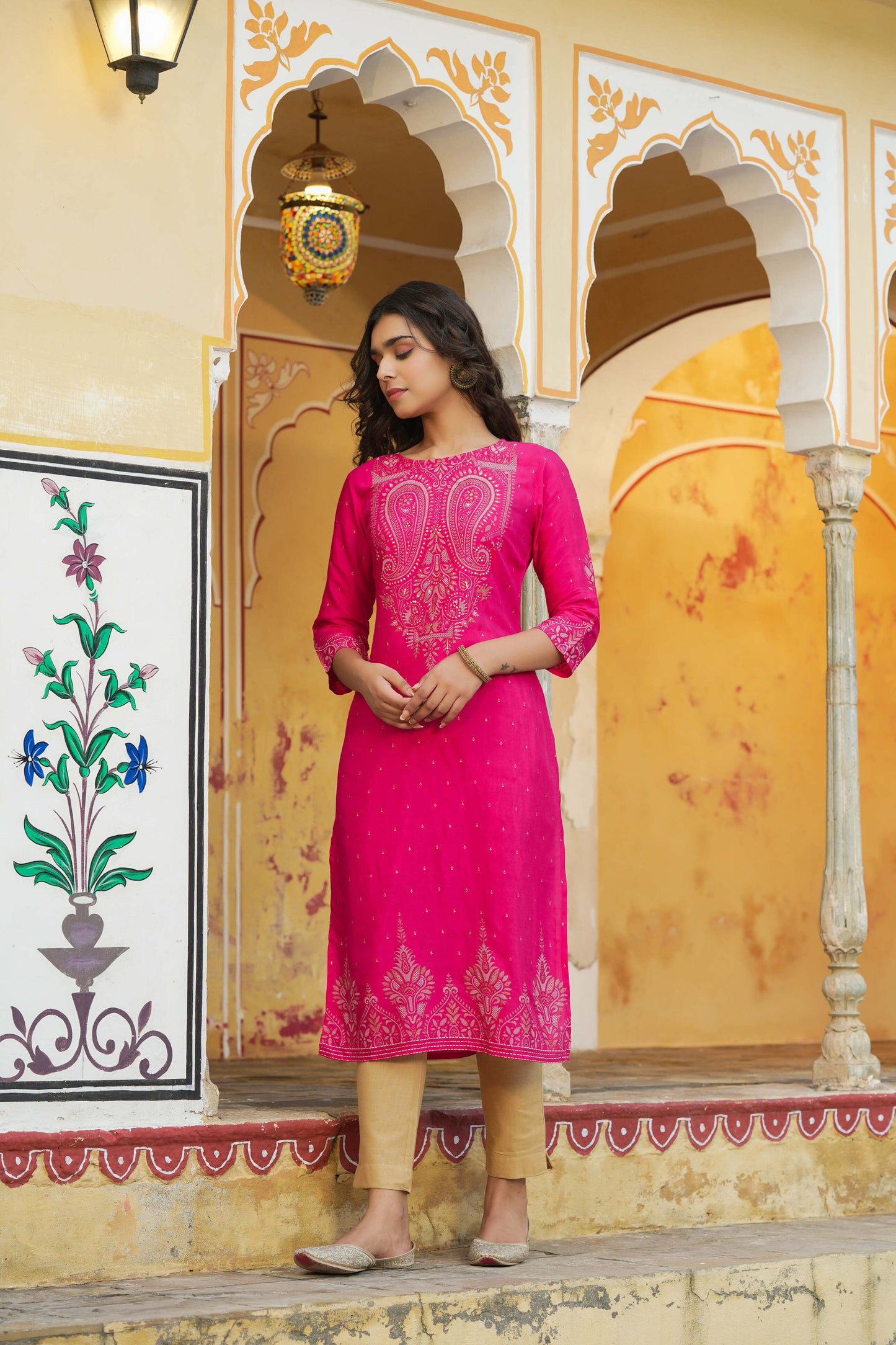 Fuchsia Shanton Printed Straight Kurta