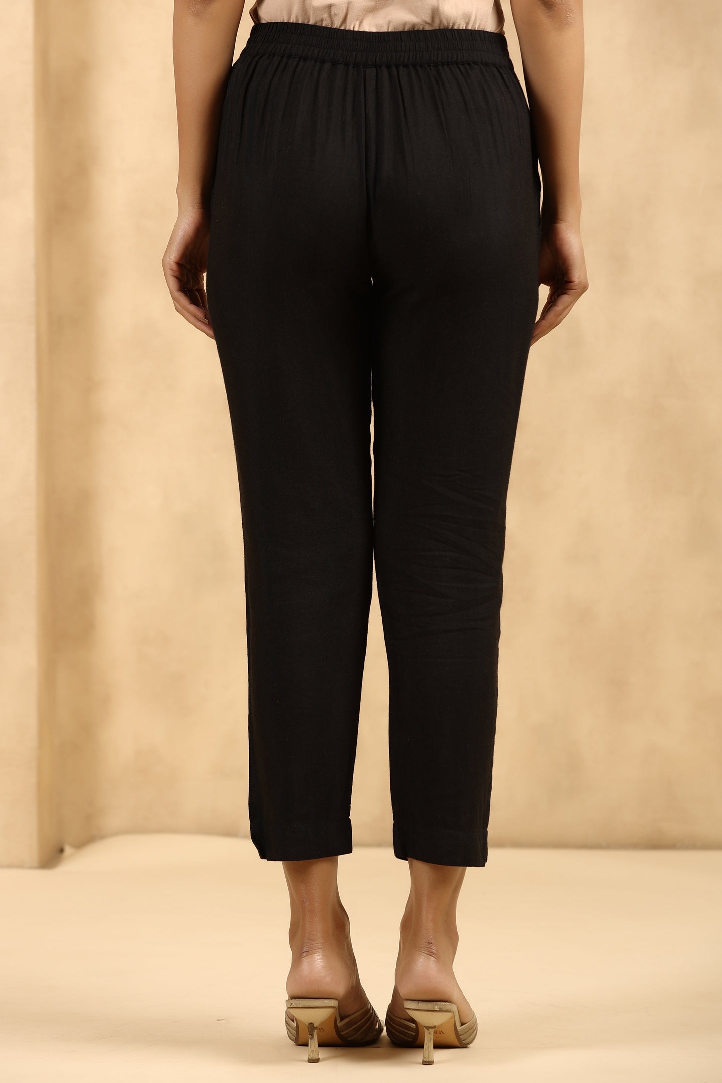 Black Rayon Flex Solid Straight Pant
