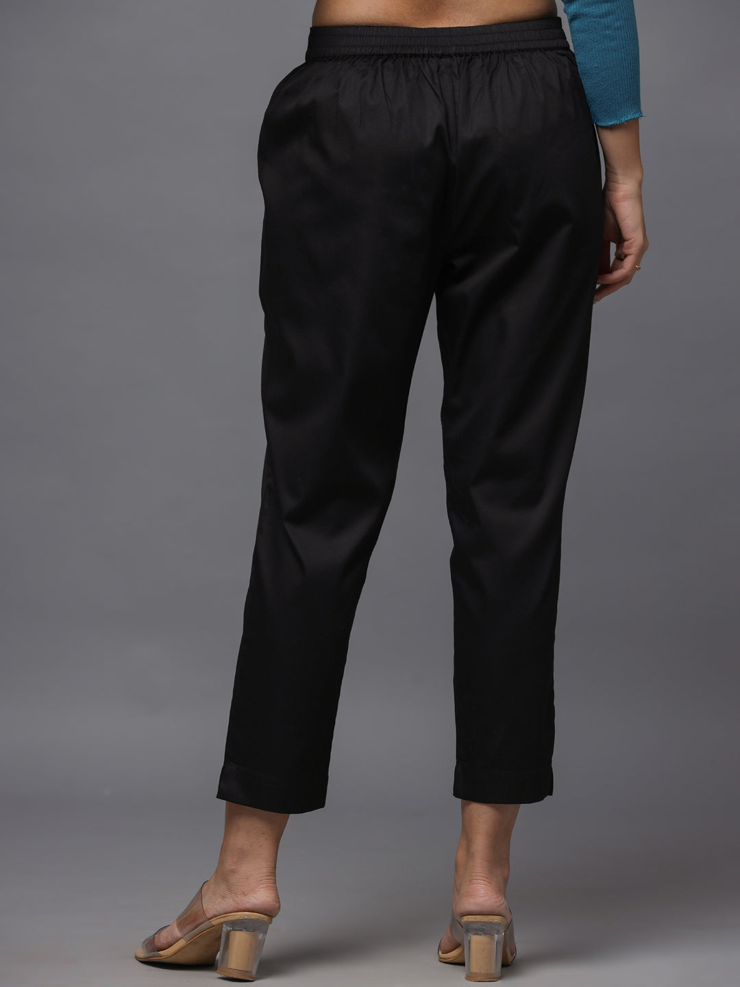 Black Solid Straight Slim Pant