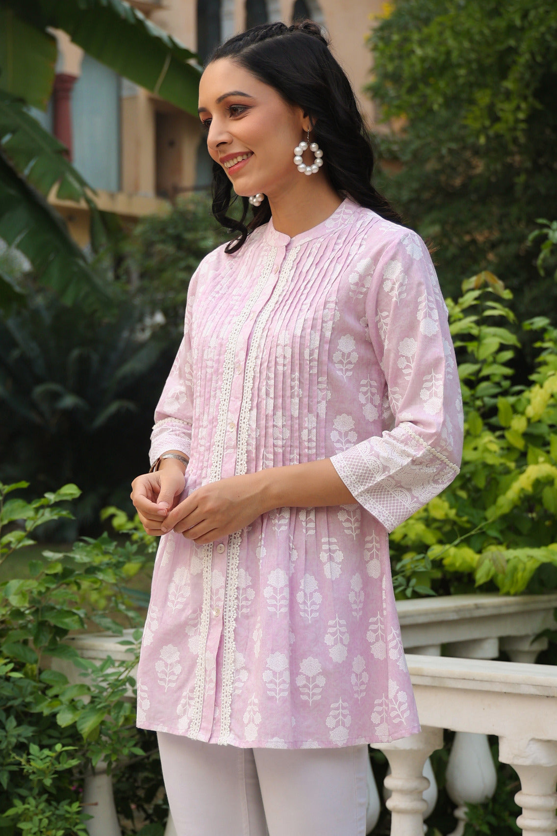 Lavender Cambric Placement Floral Printed Tunic