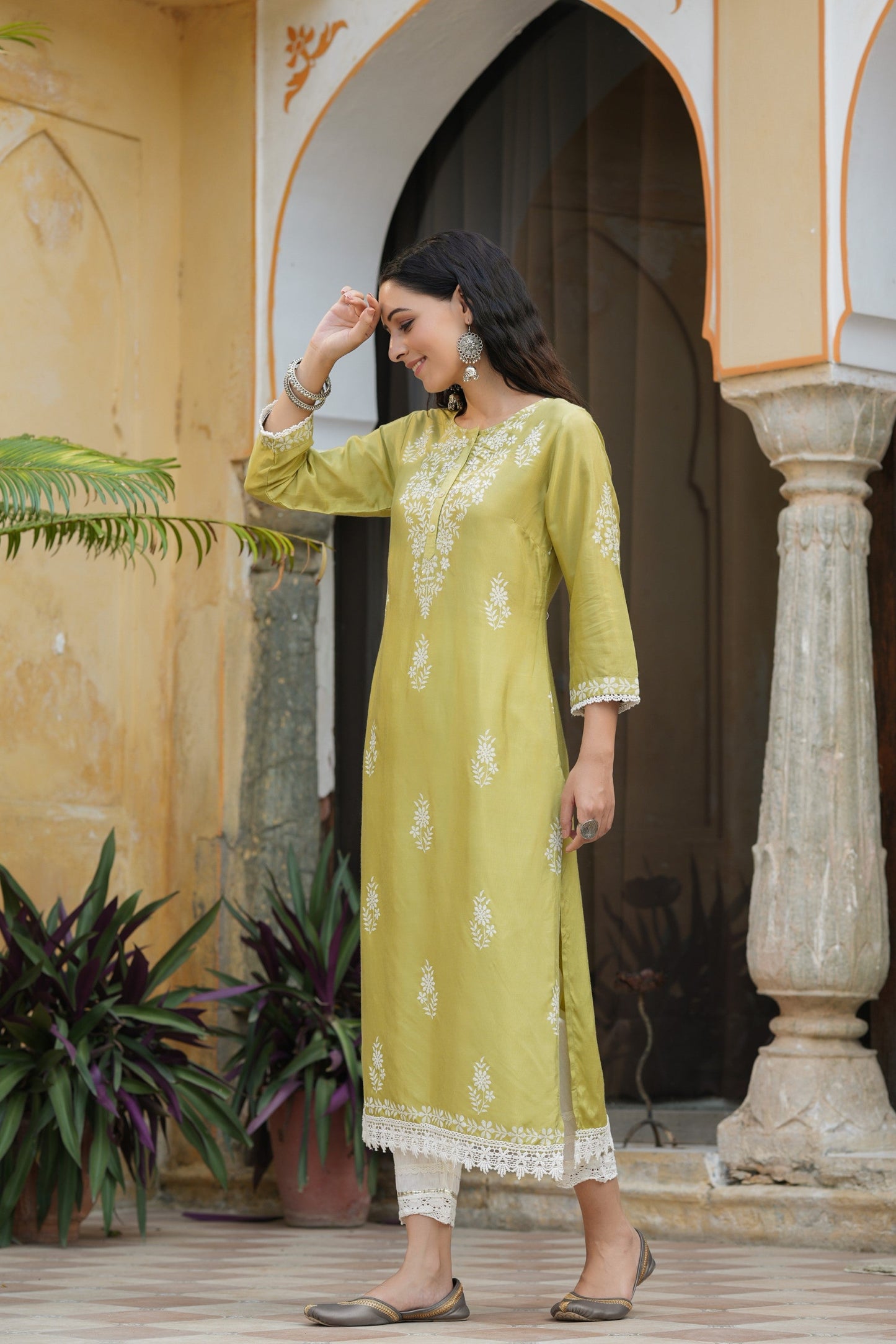 Green Santoon Printed Straight Kurta