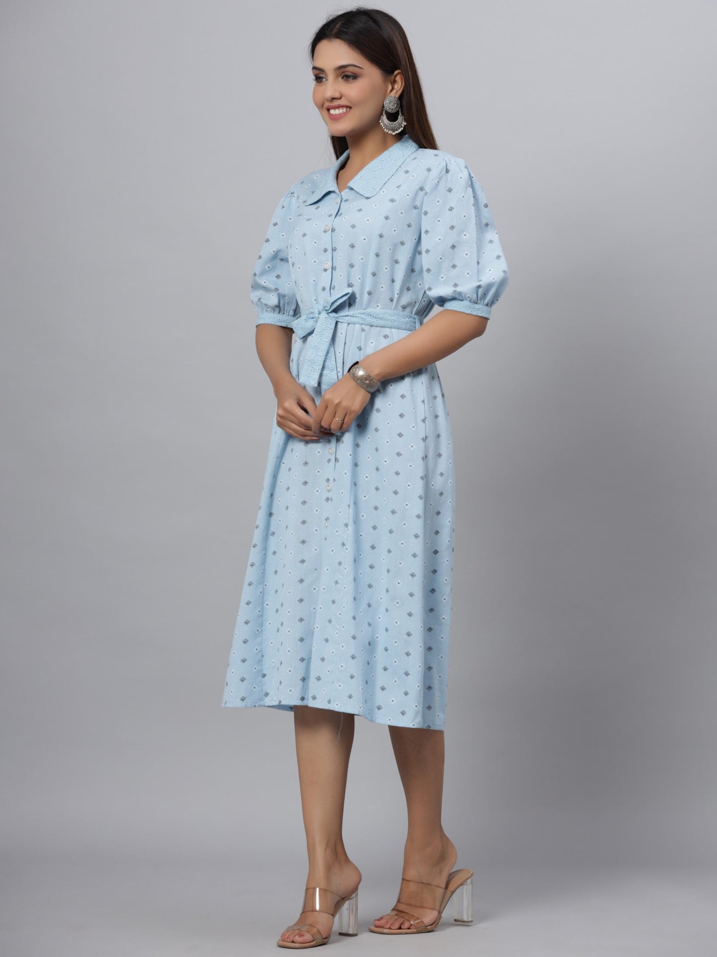 Blue Printed A-Line Dress