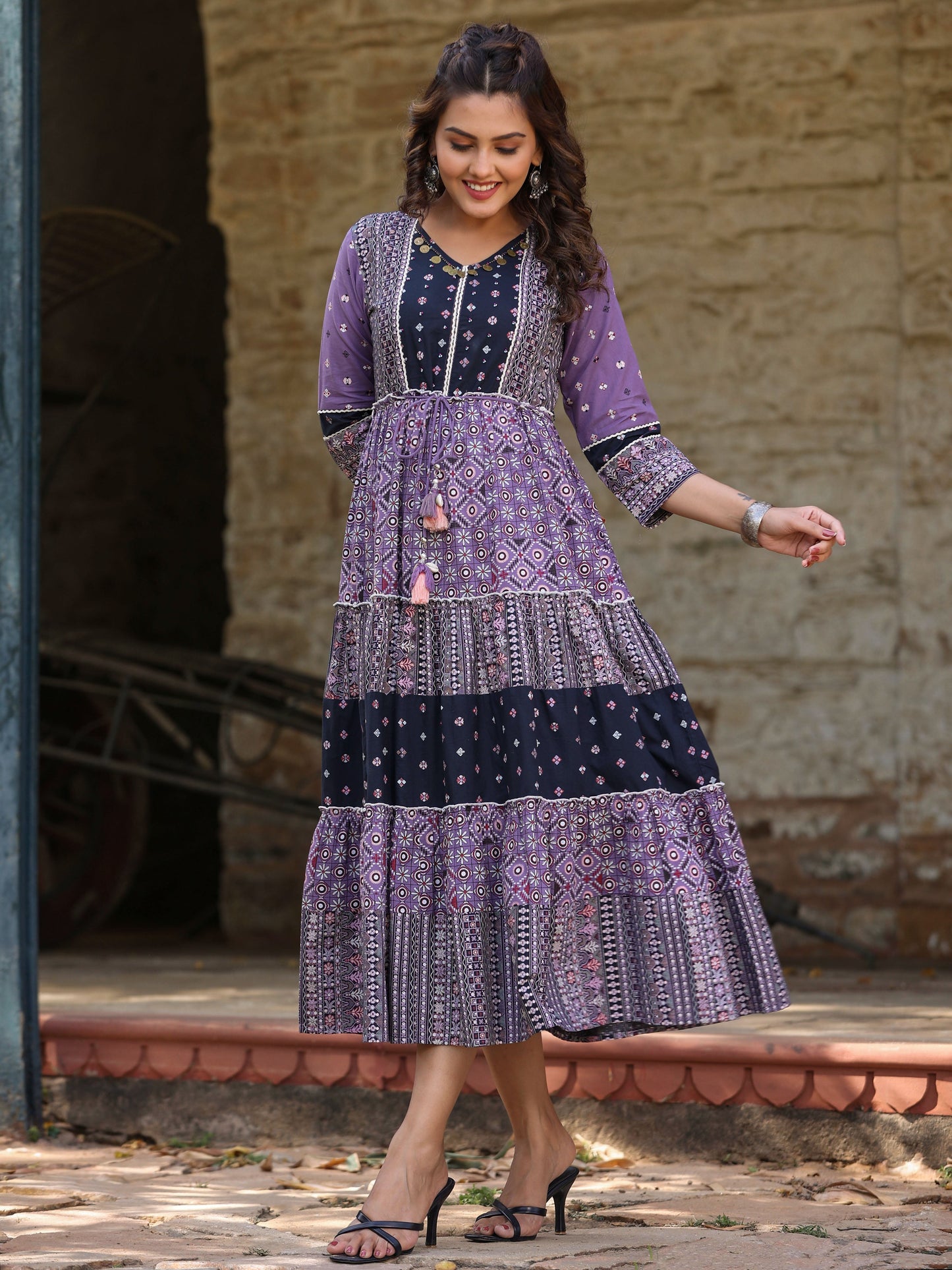 Lavender Printed Tiered Dress