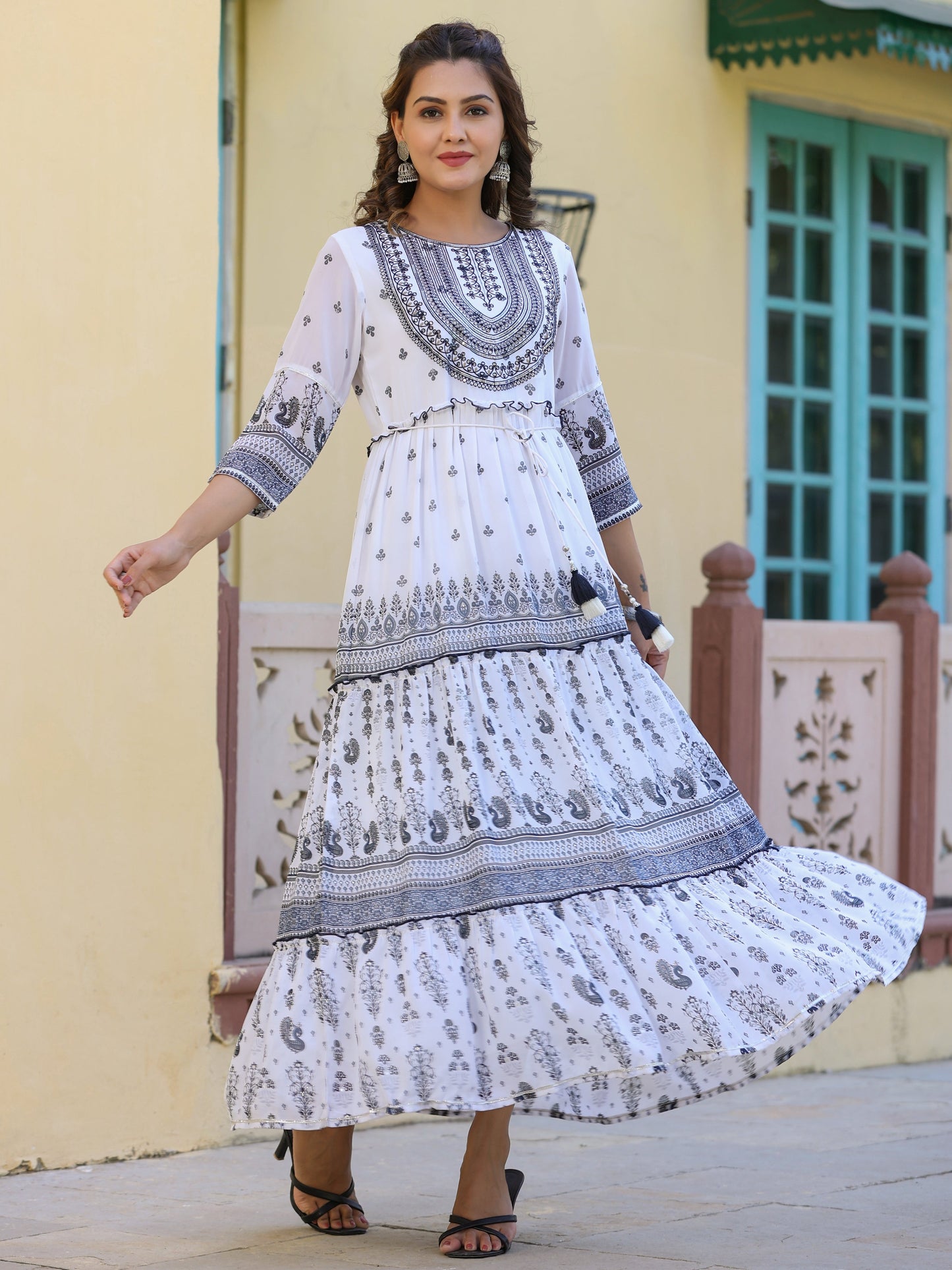 Black Georgette Floral Embroidery Maxi Dress