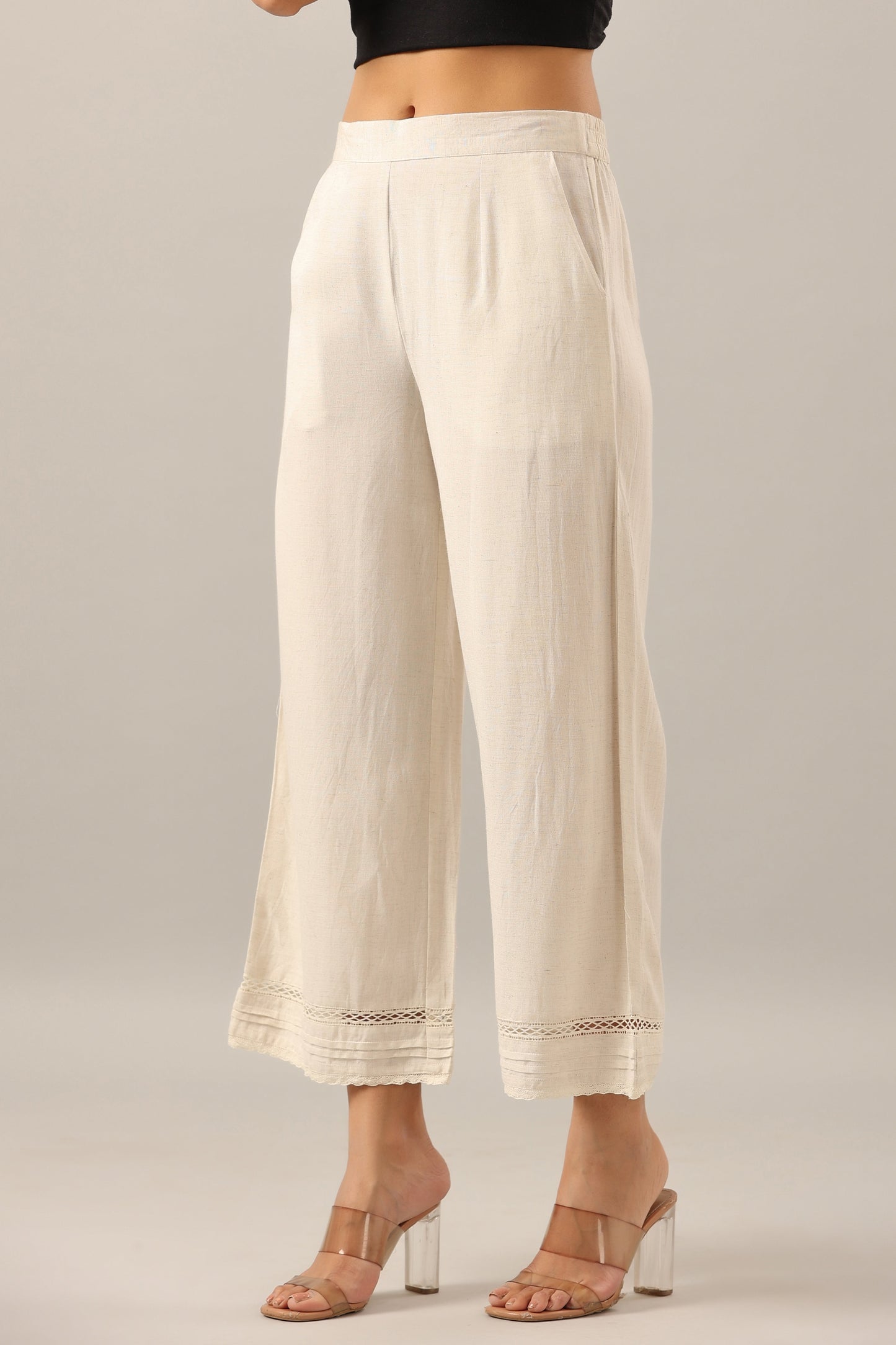 Off-White Rayon Flex Solid Palazzo