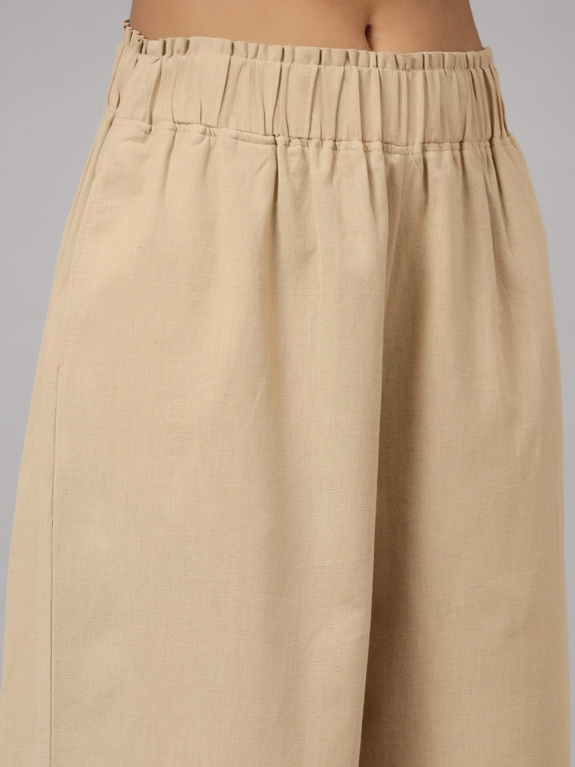 Beige Cotton Flex Flared Culottes