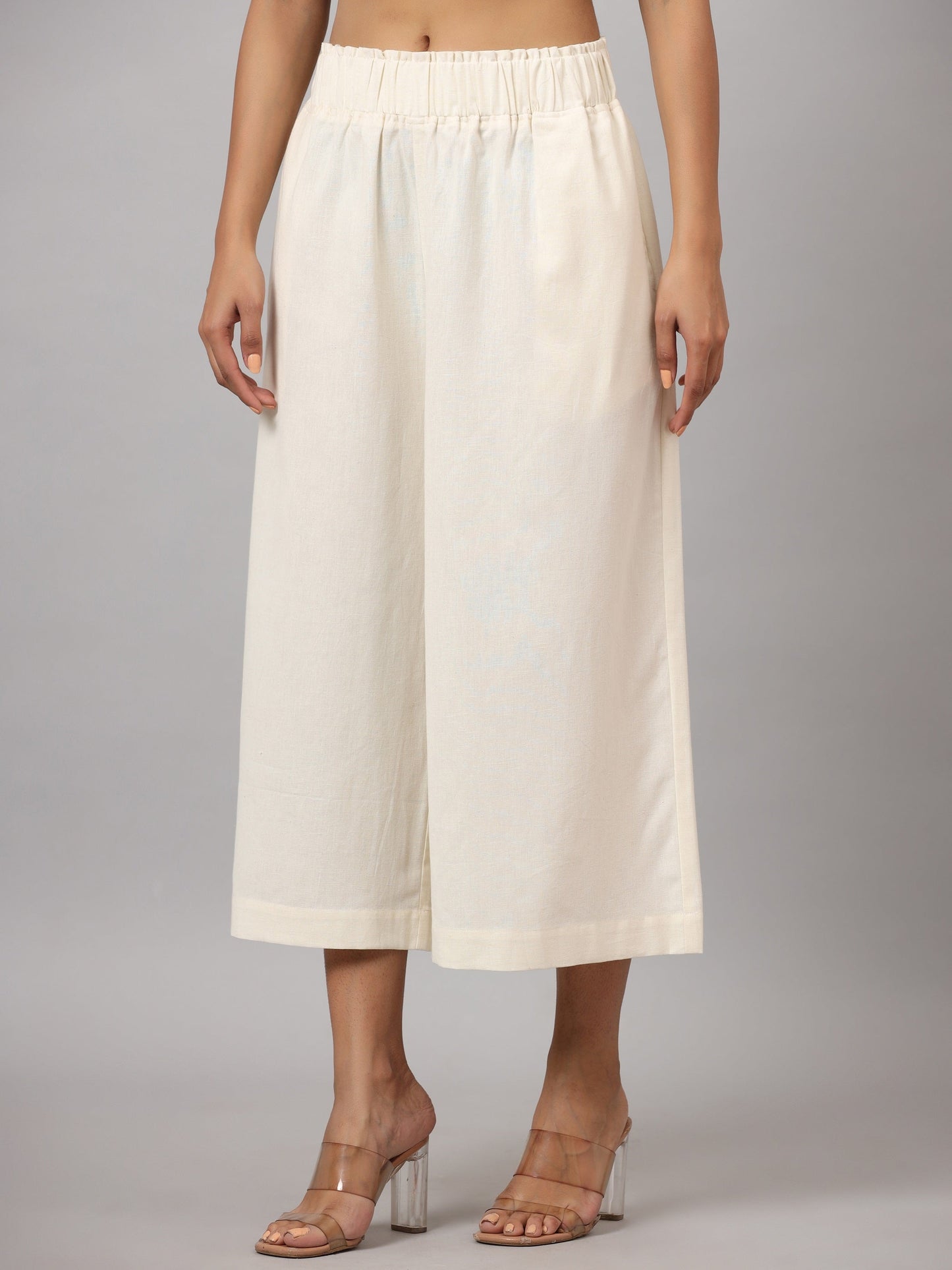 Ivory Cotton Flex Flared Culottes