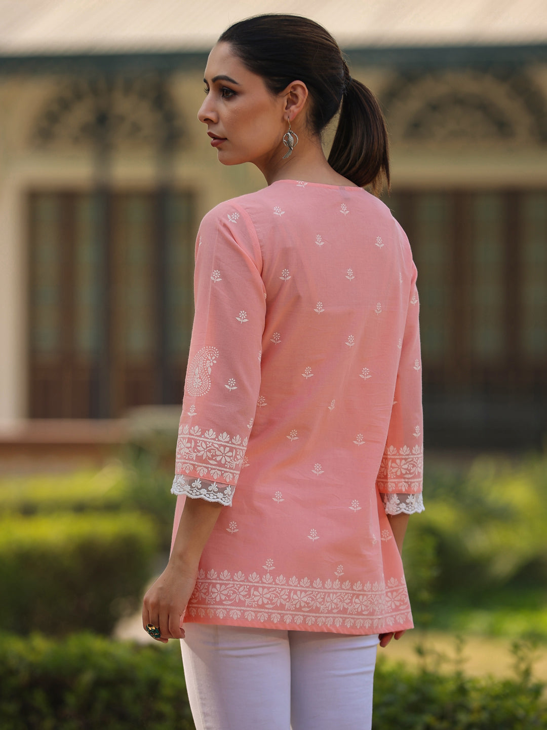 Peach Cambric Floral Printed Tunic