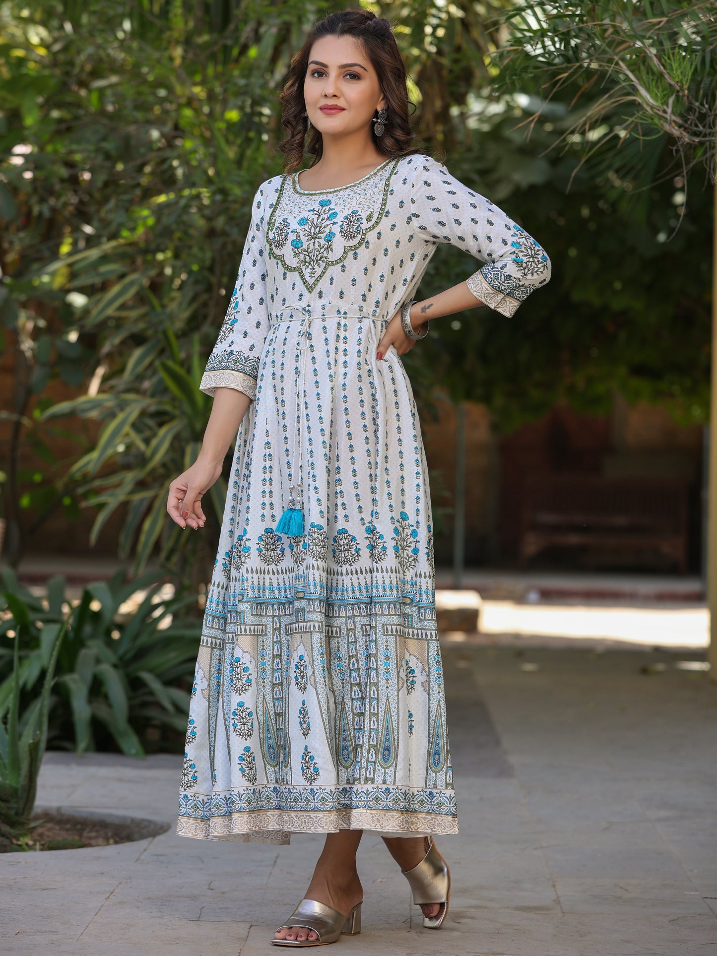 Blue Shantoon Printed Anarkali Maxi Dress