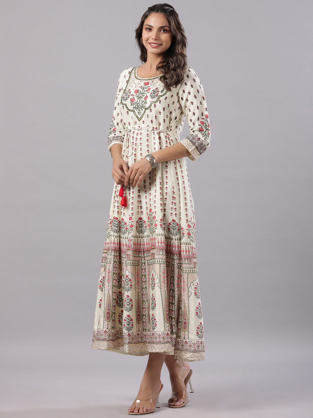 Yellow Shantoon Printed Anarkali Maxi Dress