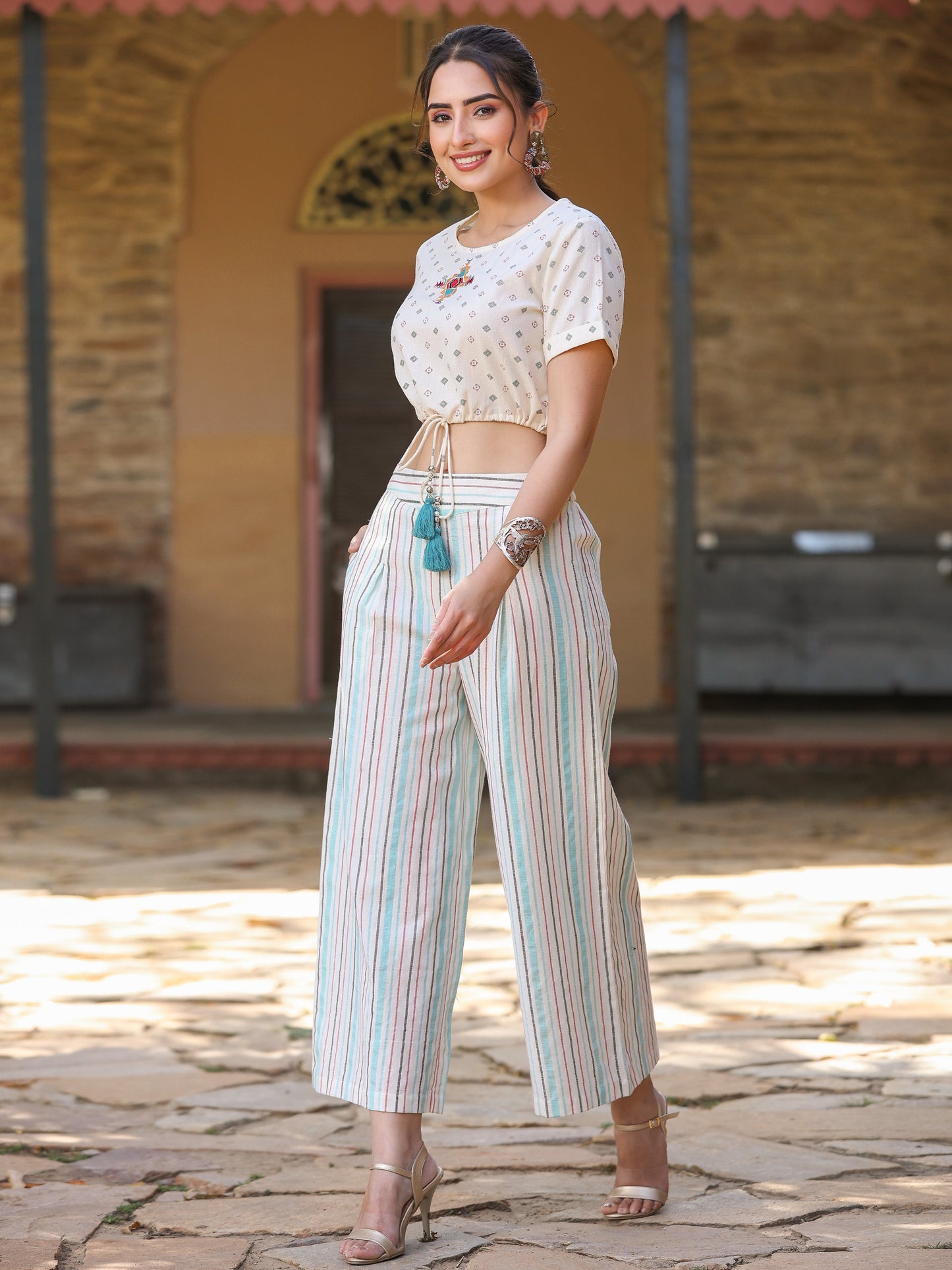 Off-White Cotton Flex Printed Clothing Set