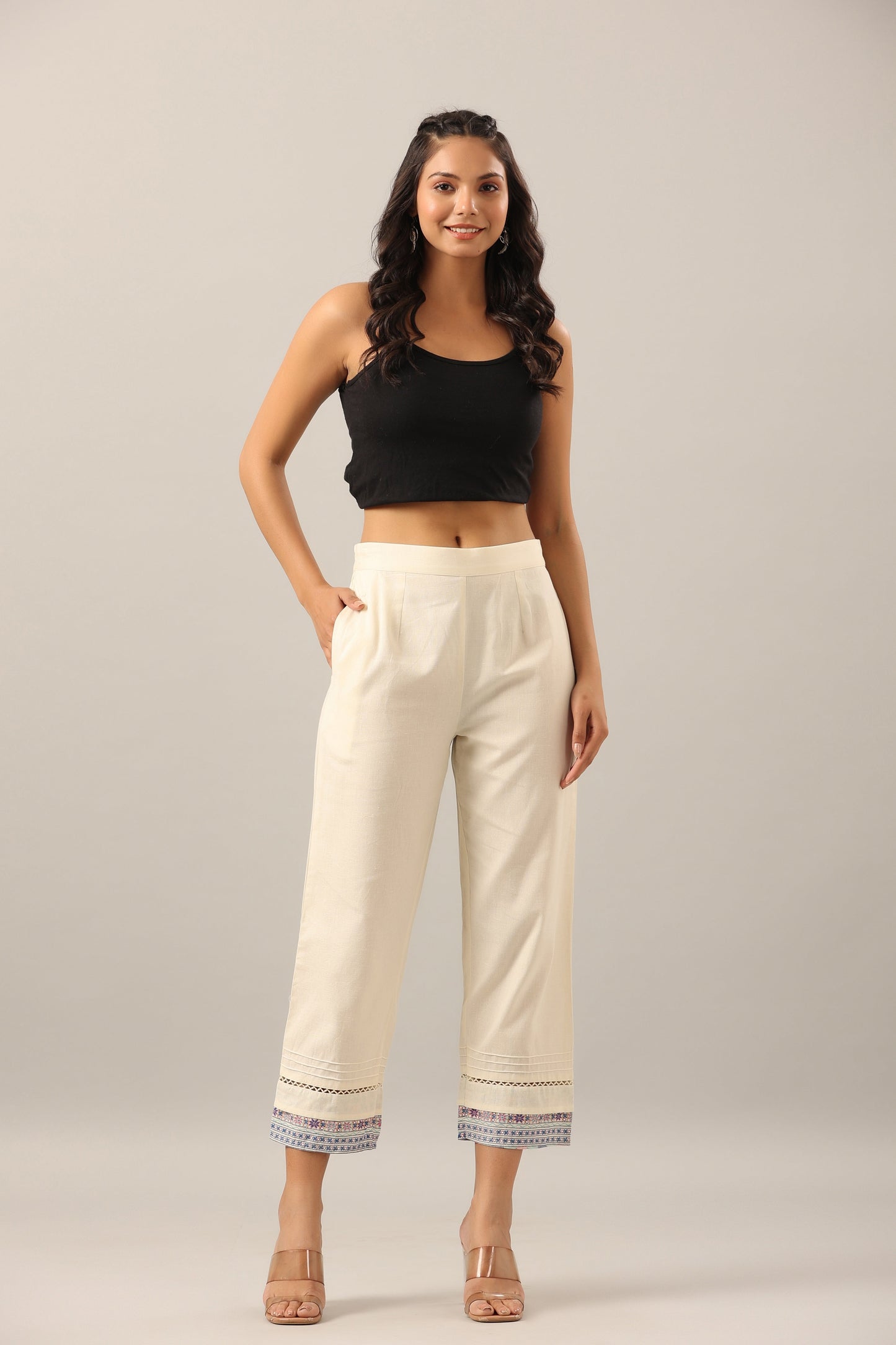 Off-White Cotton Flex Solid Pant