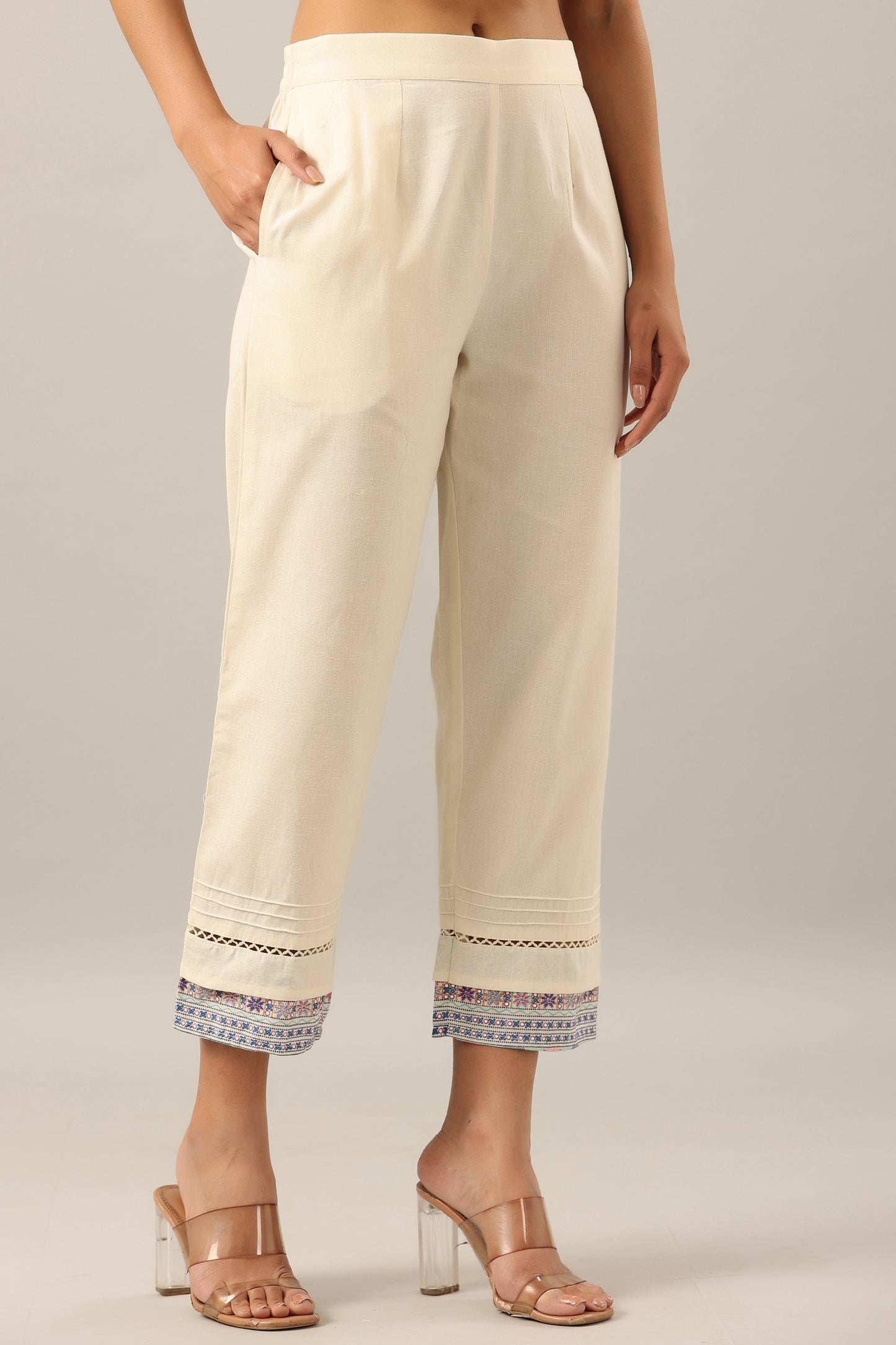 Off-White Cotton Flex Solid Pant