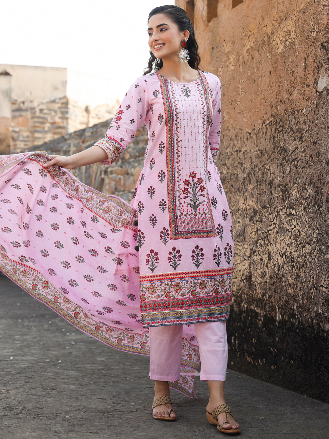 Lilac Cambric Floral Placement Printed Straight Fit Kurta Sets