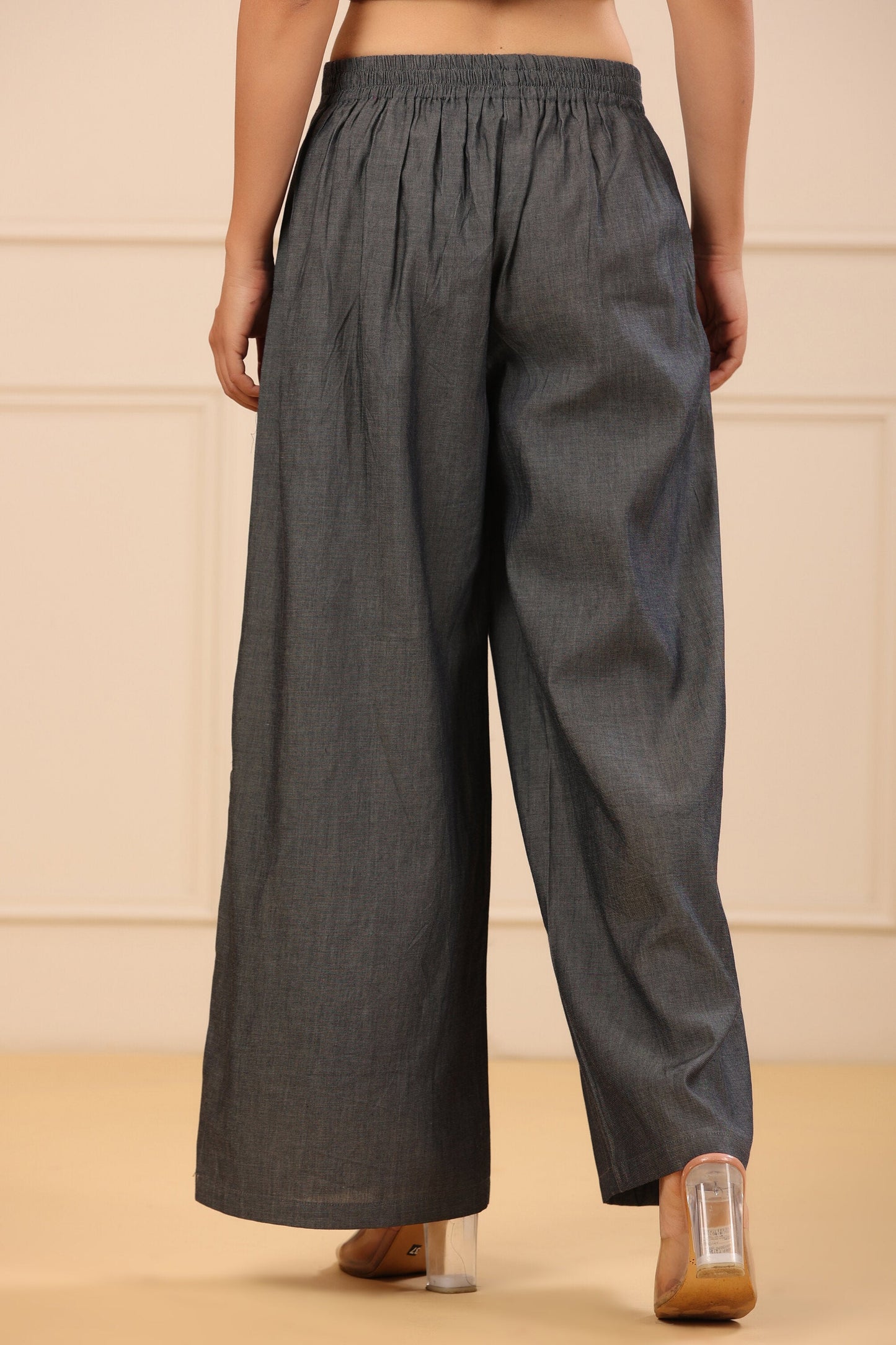 Grey Denim Solid Flared Pant/Slim Pant