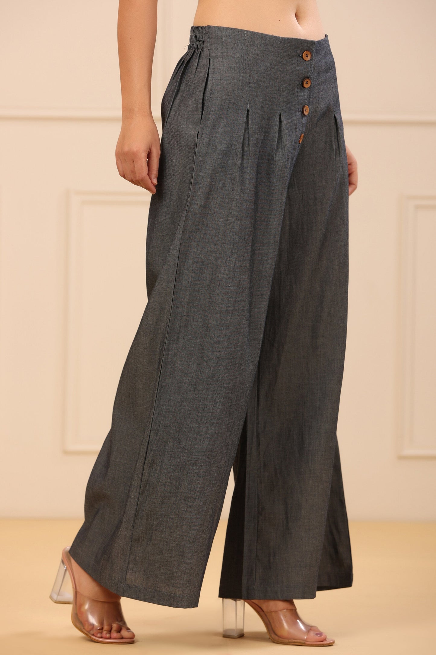 Grey Denim Solid Flared Pant/Slim Pant