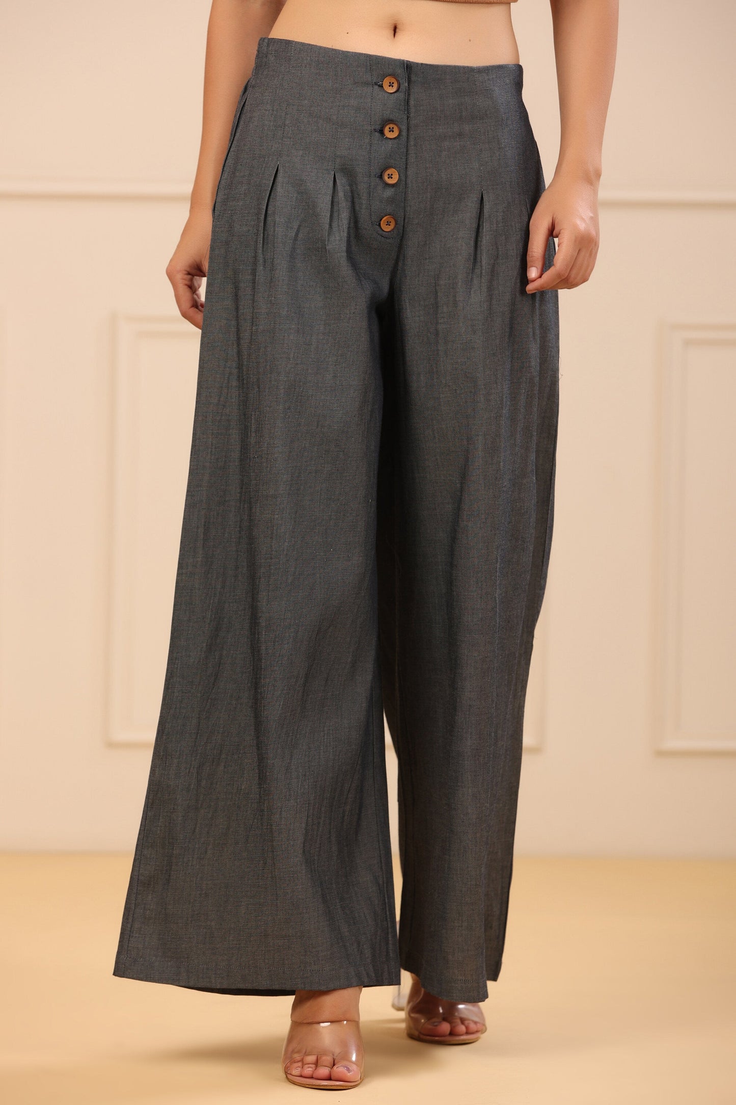 Grey Denim Solid Flared Pant/Slim Pant