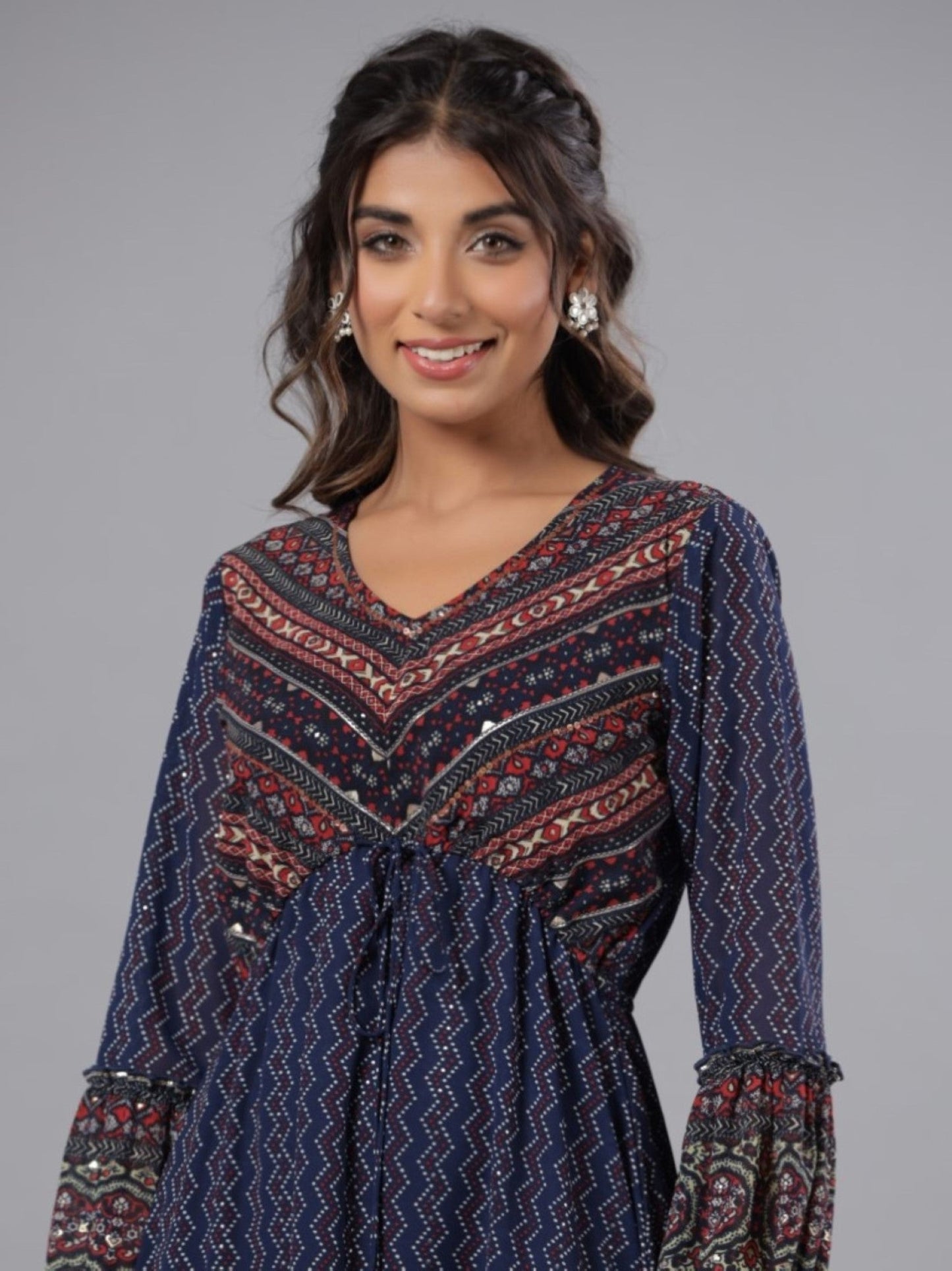 Navy Blue Georgette Printed Midi Dress