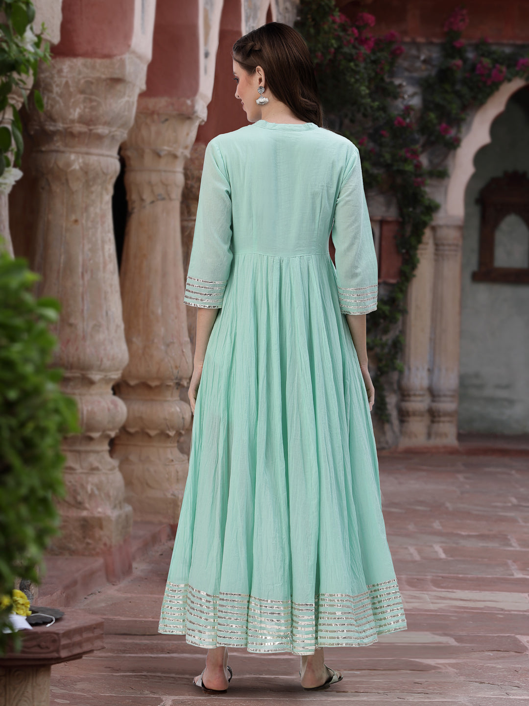 Sky Blue Cotton Solid Flared Dress